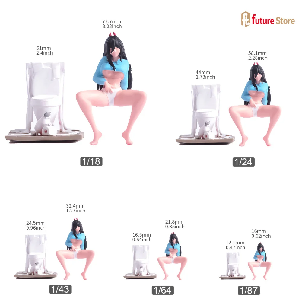 In Voorraad 1/87 1/64 1/43 1/24 1/18 Anime Squatting Girl Toiletscène Miniaturen Model Beeldje Minipop Creatieve Propdecoratie