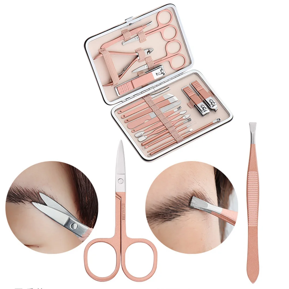 18 個マニキュアツールセット爪トリミングキットグルーミングペディキュア用ポータブル耐久性のある爪切りカッターはさみファイル