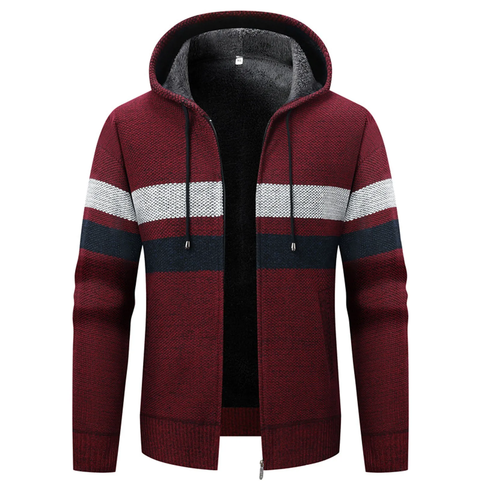 

Men's Fashion Thickened Fleece Lined Hooded Knitted Sweater Comfortable Outerwear Autumn Winter Crew Neck Cardigan Casual Wear