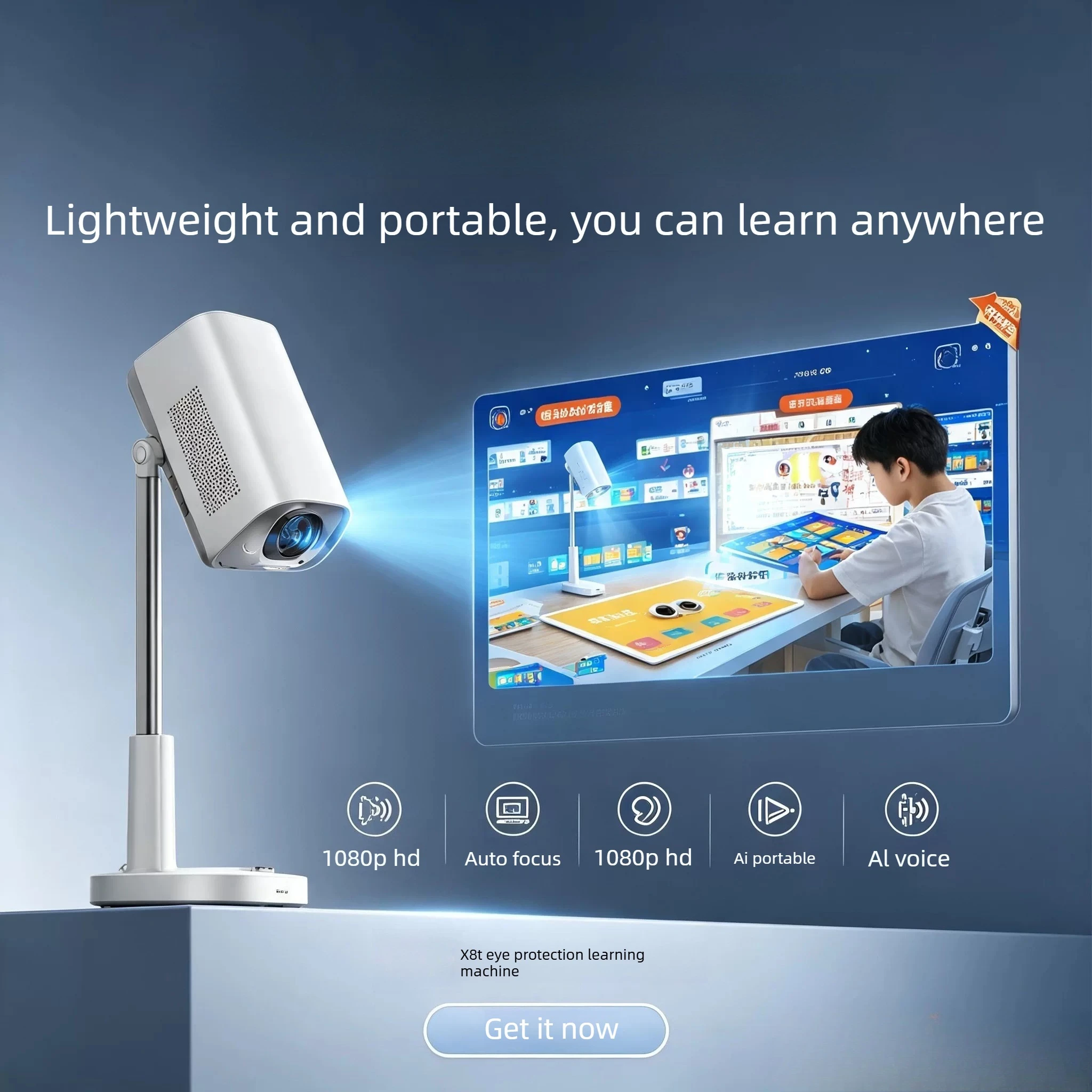 For X8T 1080P Touch Projector Android 11 Auto Focus WiFi 6 Bluetooth 5.2 Home Learning
