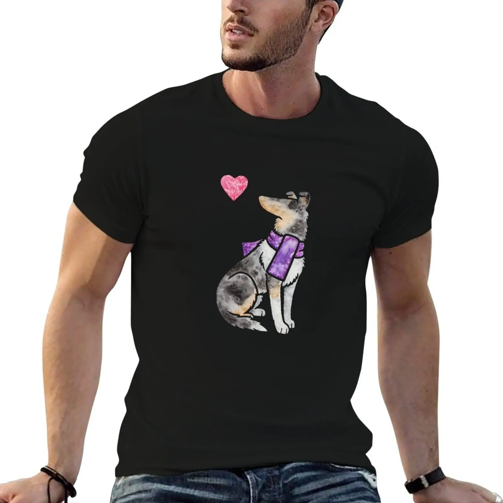 Camiseta Watercolor Smooth Collie (blue merle) com estampa de anime, camiseta oversize masculina, camiseta masculina lisa, camiseta de algodão
