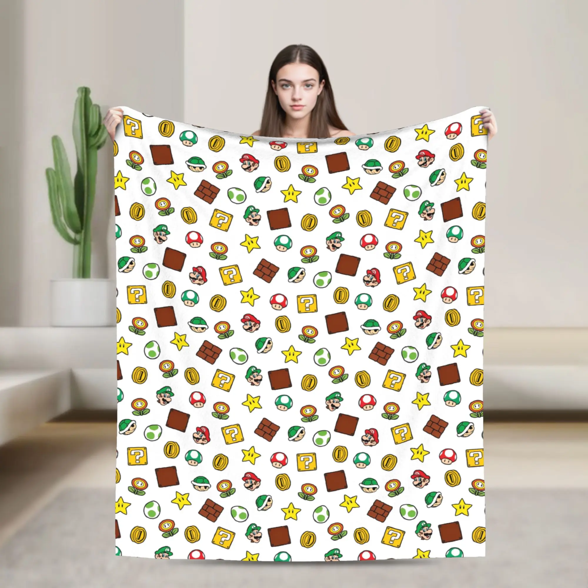 M-M-ar-ios  Game Cartoon Blankets Flannel Summer Air Conditioning  Portable Ultra-Soft Throw Blanket for Bed Car Bedspread