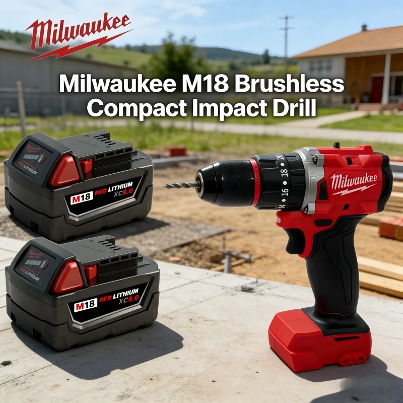 

100% Milwaukee M18 Rechargeable 6Ah Lithium Battery, Brushless Compact Hammer drill Powerful motor, Metal wood Drilling.
