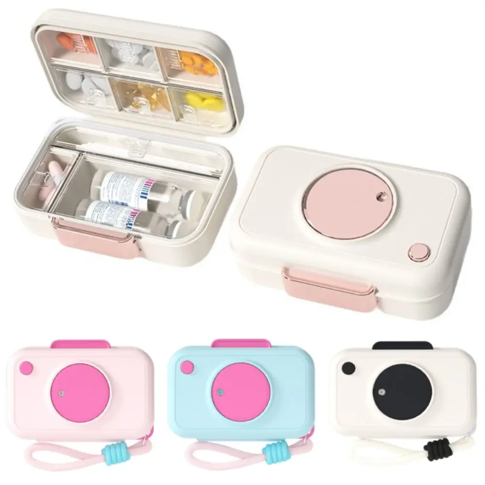 

Creative Camera Pill Organizer Dopamine 9-Grid Medicine Storage Box with Lanyard Reusable Weekly Pill Container Daily Use