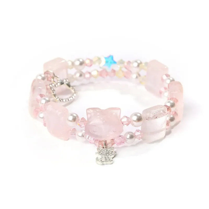 New sweet pink crystal hand Kitty cat bracelet gentle wind pearl crystal bracelet niche accessories wholesale