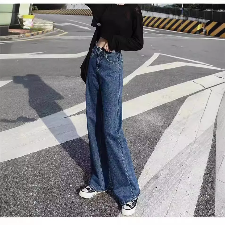 

Women's High Waist Wide Leg Jeans Summer New Style Loose Fit Slimming Straight Cut Denim Pants Elegant Commute PU Cotton