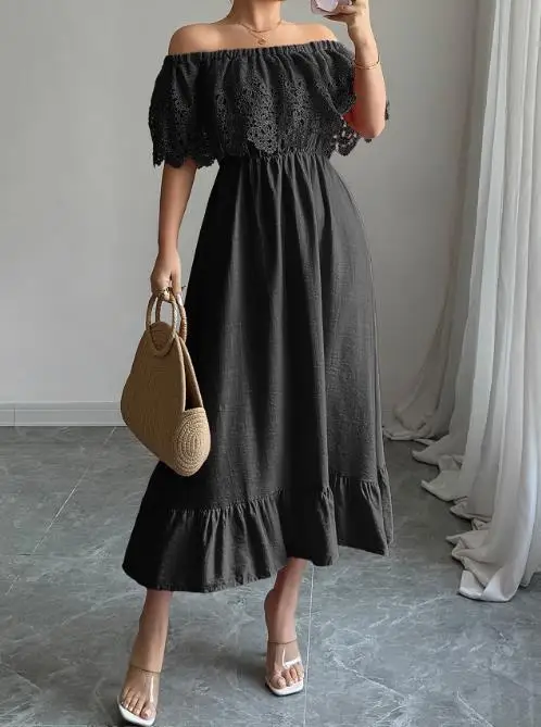 

Elegant Temperament A-Line Waist Cinched Long Skirt Dress for Women's Summer 2025