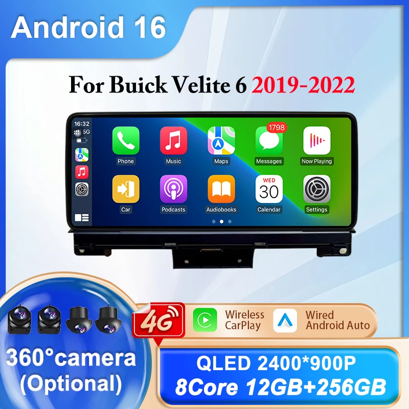 Radio Estéreo para Auto Buick Velite 6 2019-2022, Pantalla Dividida, CarPlay Inalámbrico, Accesorios de Video, Reproductor Multimedia, GPS, WIFI, DSP