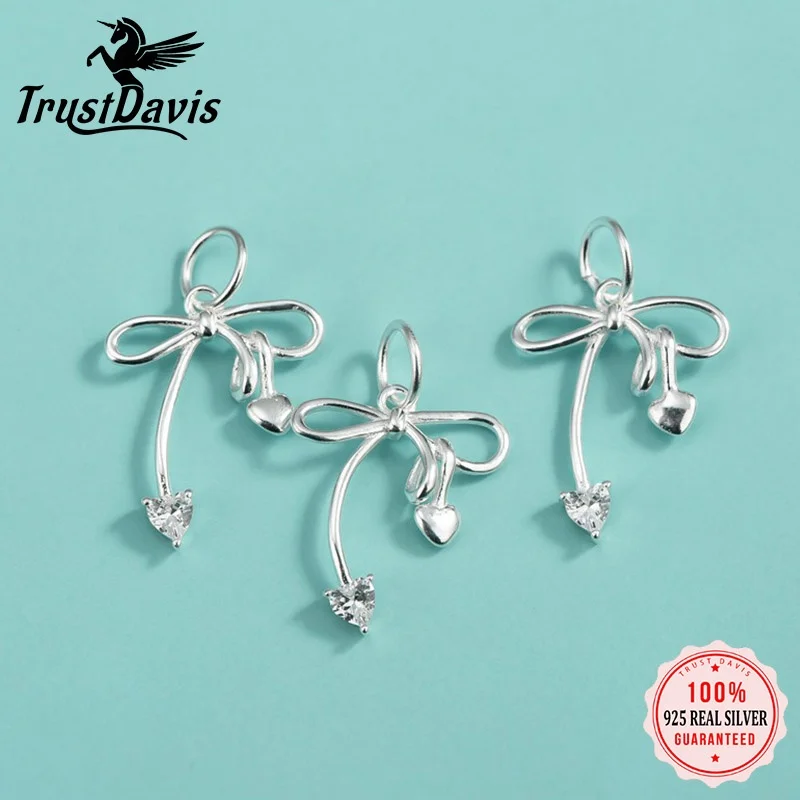 

Изысканный кулон-шарм TrustDavis из стерлингового серебра 925 пробы с бантом и вставкой в виде сердца, инкрустированный цирконом, винтажный браслет ручной работы, бусины для самостоятельного изготовления DZ1887