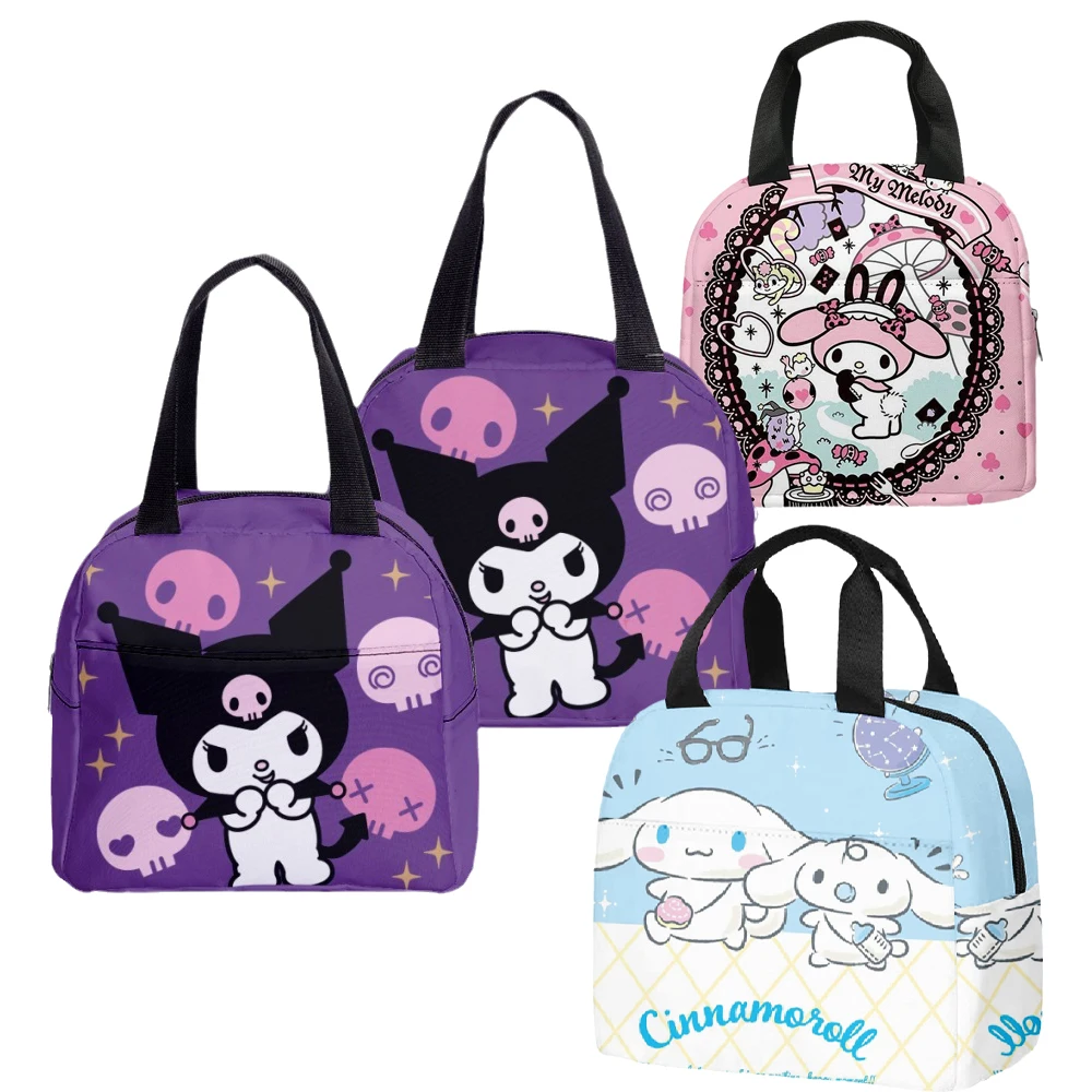 Sanrios Cinnamoroll Kuromi Mymelody Cartoon Portable Lunch Box Lunch Bags kawaii Anime Fresh Cooler Bags Insulated Canvas Totes