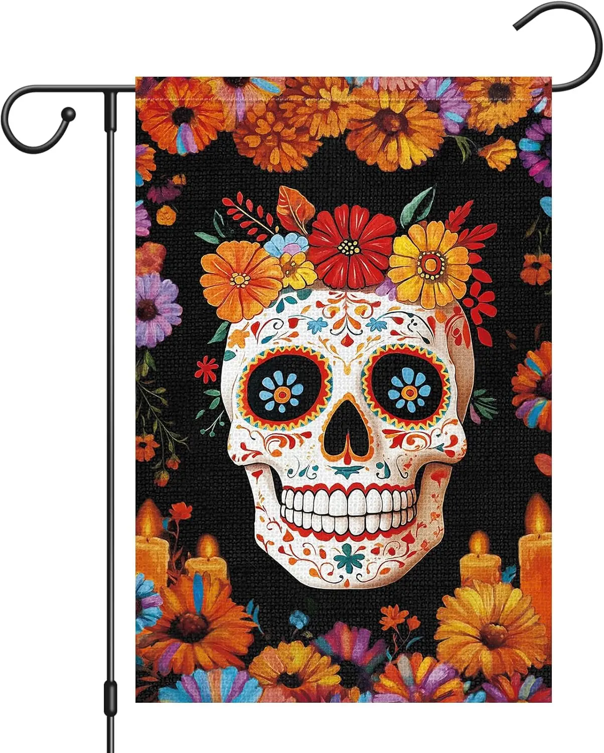 Heyfibro Day of the Dead Garden Flag 12x18 Inch Double Sided Burlap, Mexican Flower Daisy Skull Dia DE Los Muertos Yard Flag hhz