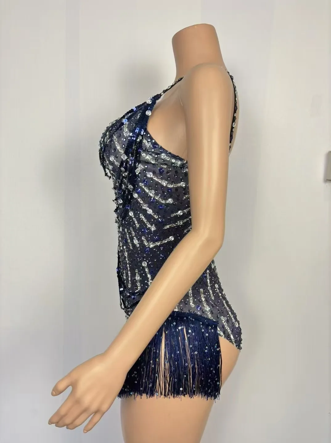 Sparkly Rhinestones Tassel Sexy Bodysuit Women Birthday Party Bar Dj Singer Dancer Costume Stage Performance Photoshoot Leotard