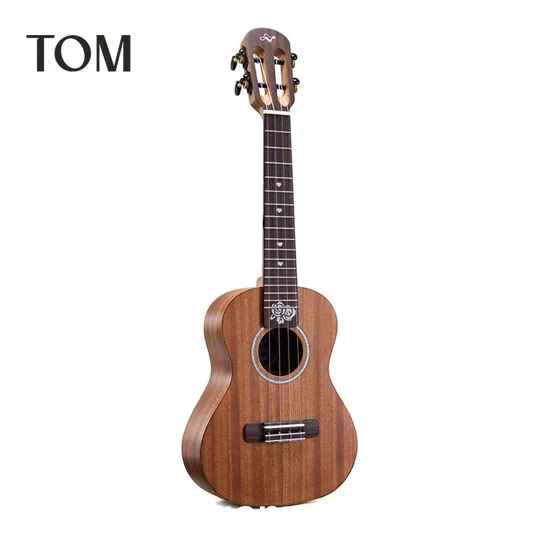 TOM 23 Inch Concert Ukulele - Solid Mahogany Beginner Kit with Gig Bag, Capo, Strap, Strings & Pick