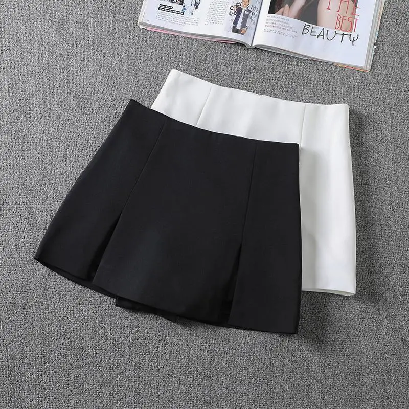 Women High Waist Wide Pleats Design Slim Shorts Skirts Female Side Zipper Culottes Hot Shorts Chic Pantalone Cortos