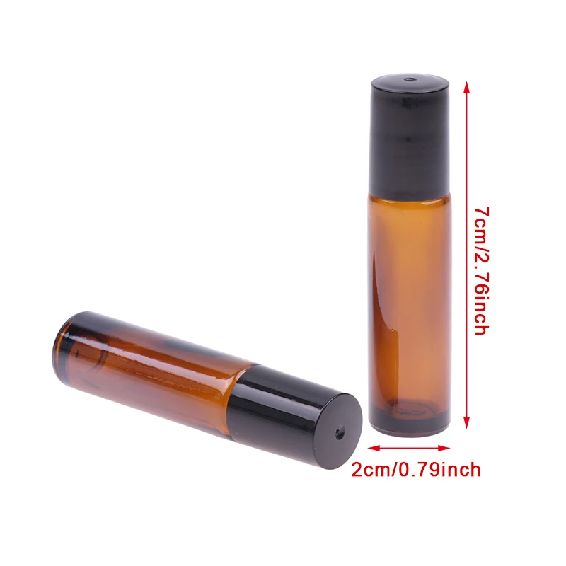 1Pc 10ml Amber Glass Roll On Bottle For Essential Oil Vials With Roller Metal Ball Refillable Bottles Containers