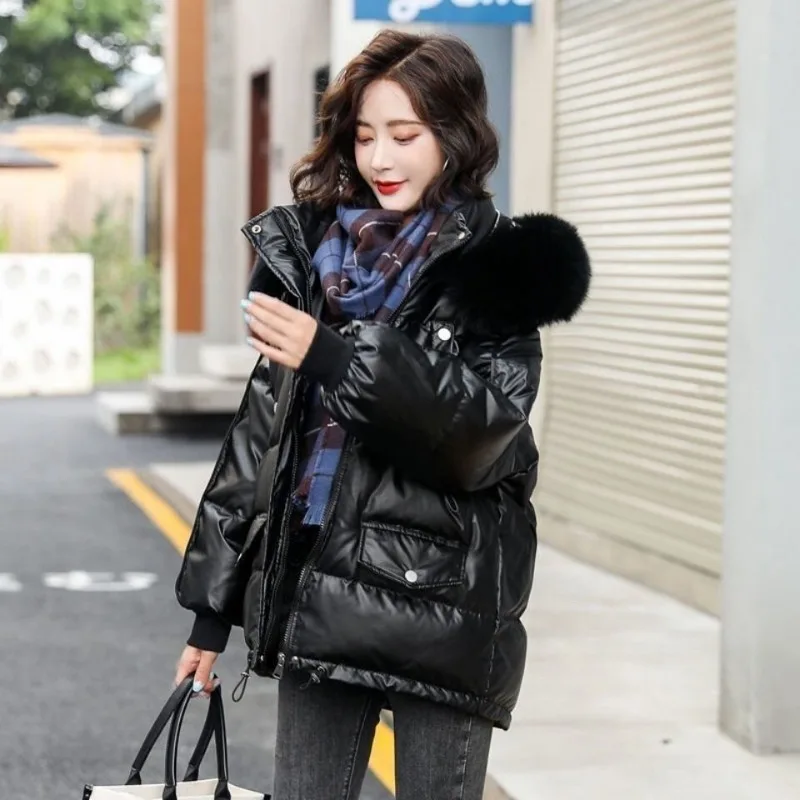 2023 New Women Down Cotton Coat Winter Jacket Female Mid Length Version Parkas Loose Thick Outwear Hooded Fur Collar Overcoat