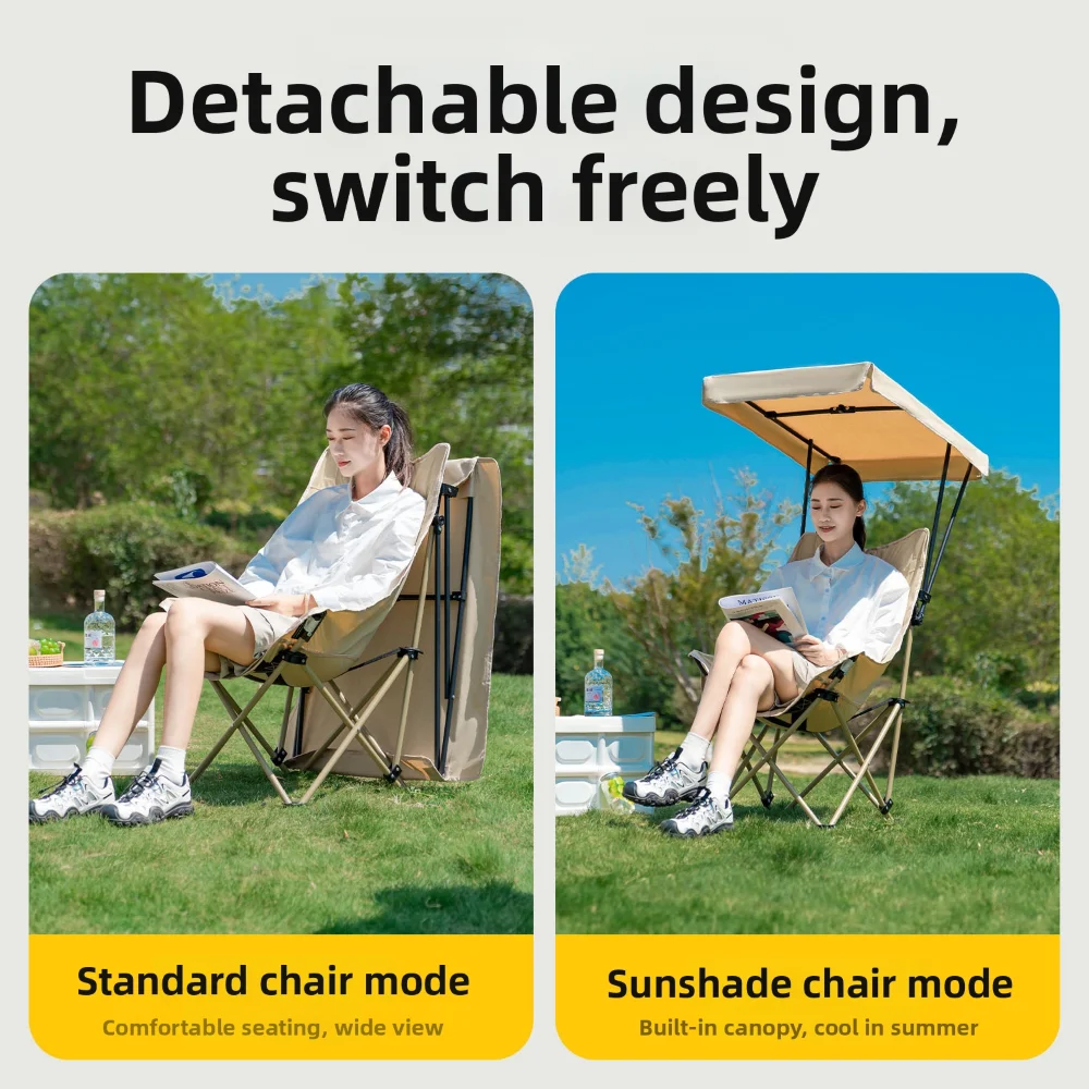 Portable Camping Chair Folding Lightweight Oversized Beach Chair with Shade Canopy and Side Pocket for Fishing Camping Beach