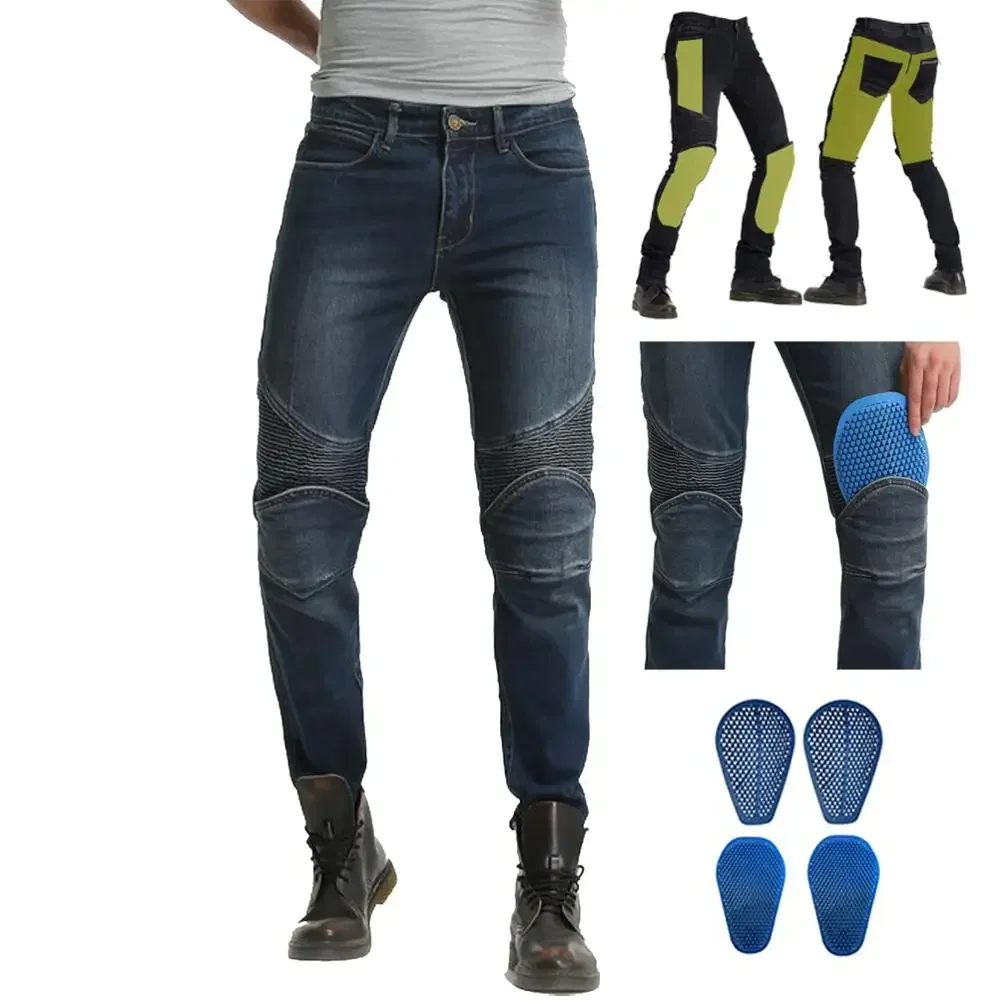 

Aramid Reinforce Biker Jeans for Men Motorcycle Riding Pants CE Armor Motocross Racing Trousers With 4 X Silica Gel Pads