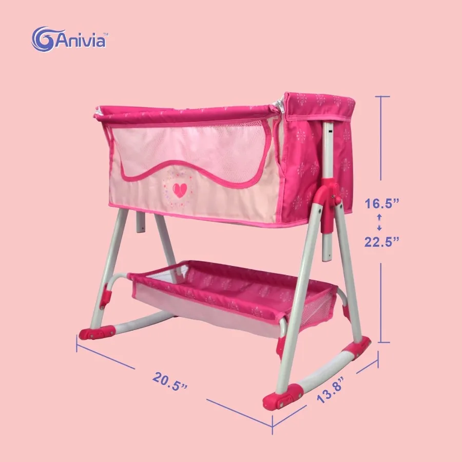 ANIVIA-muebles de cama para muñecas, cama para muñecas de juguete de 2 funciones y columpios para muñecas de 18 pulgadas, cuna para muñecas con parte inferior