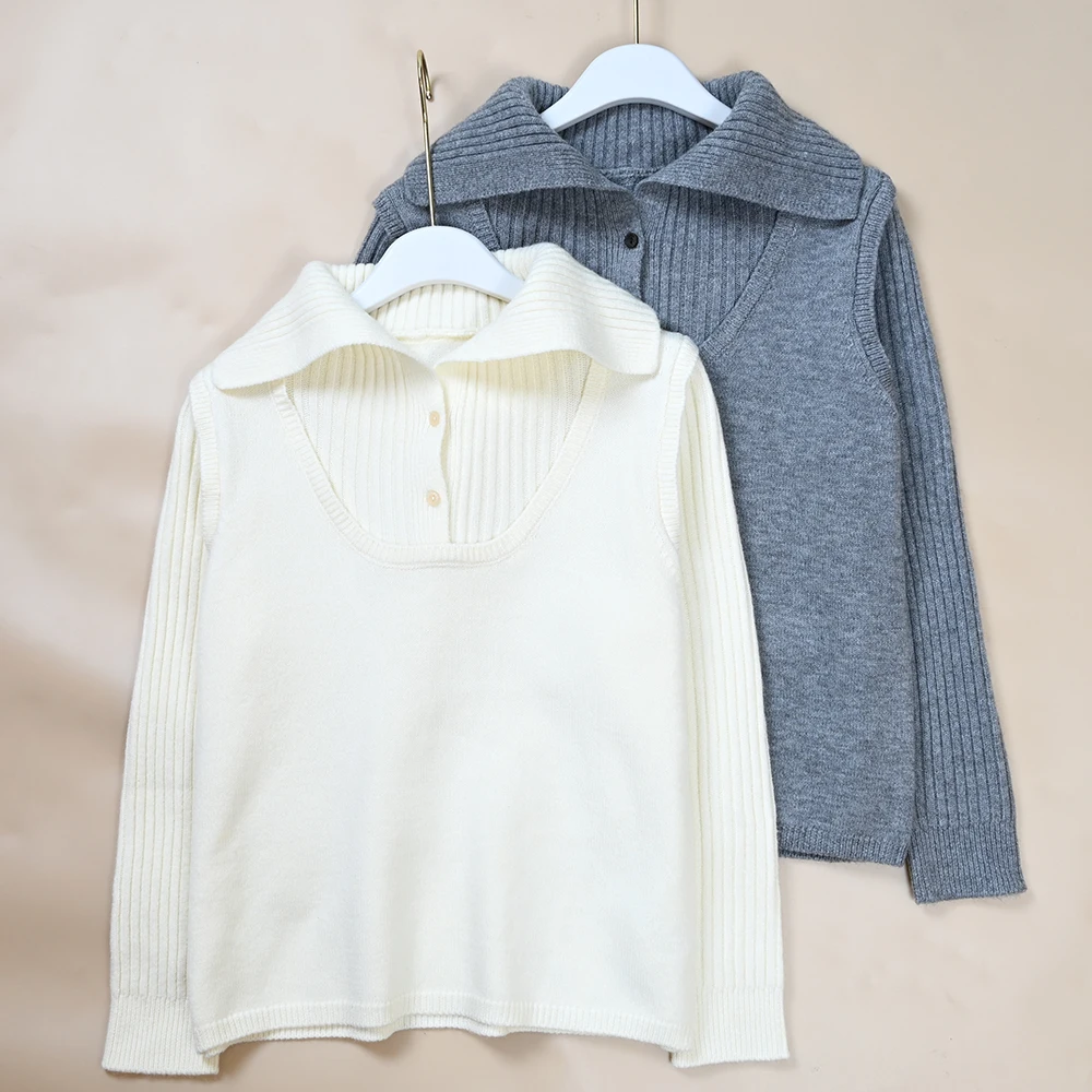 Spring New Women's Long Sve Crew Ne Pullover Knitwear Button Design Splice Warmth Thermal Commute Sle Loose Fit Knitwear