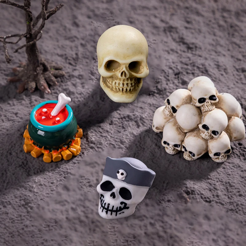 Figurine d'Horreur 3D en Résine pour Décoration d'Halloween, Tombale Miniature, Modules Fantômes, Squelette, Crâne, Micro, Accessoire de Noël