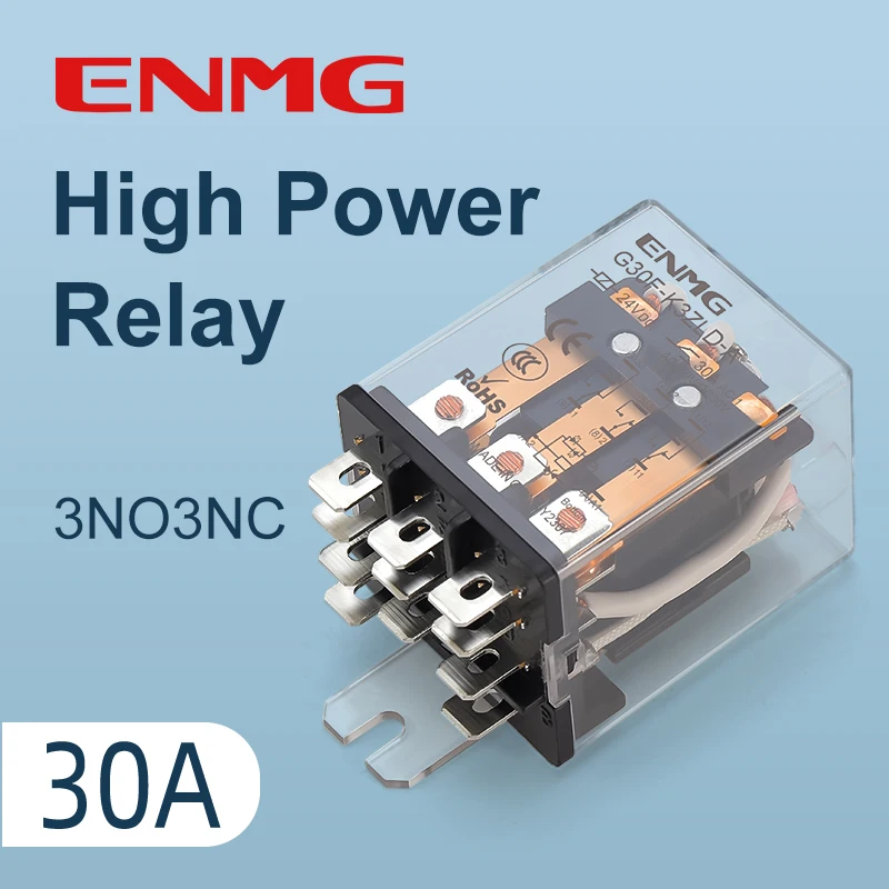 ENMG G30F Compact High-Power Intermediate Relay, 30A 3NO+3NC, 24VDC/220VAC Silver-Alloy Contacts, Wire-In Connection