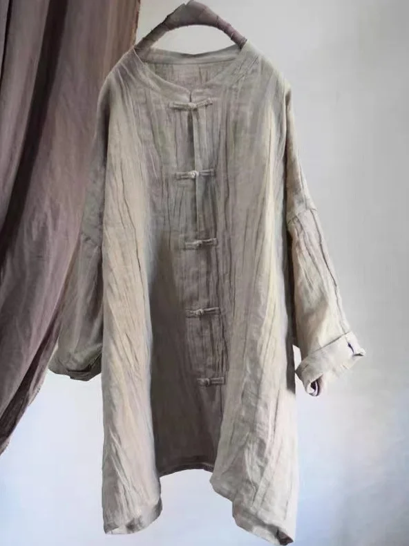 Nuovo abbigliamento casual di media lunghezza da donna in cotone e lino di ispirazione buddista cinese con dettagli di bottoni e vestibilità ampia