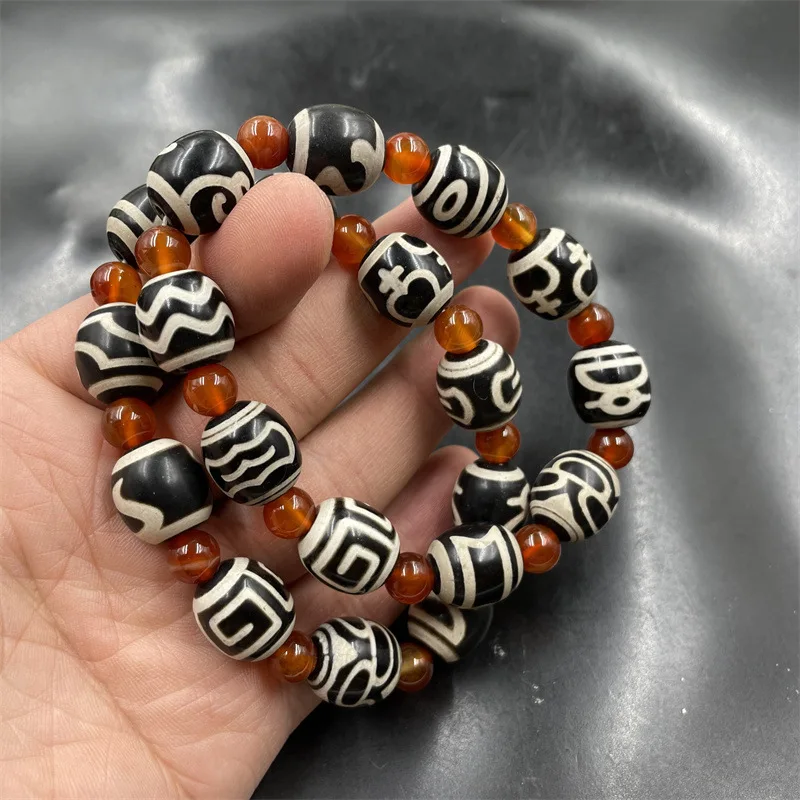 

Black and White Dzi Duobao Beads Bracelet Tibetan Retro Old Agate