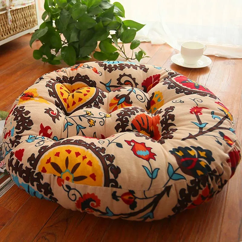 

Japan Futon Cushions Cotton Linen Sofa Throw Pillow 52cm Thicker Round Tatami Floor Mat Meditation Balcony Window Chair Cushion