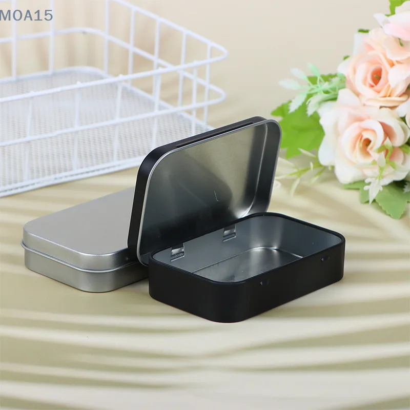 1PC Metal Rectangular Empty Mini Tin Box Tinplate Push Candy Pill Cases Bins Jar Hinged Containers Small Organizer Storage Box