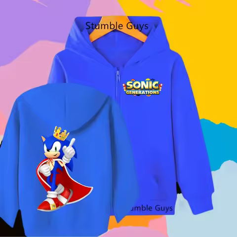New Sonic Kids Zipper Hooded Zipper Shirt Cartoon Print Fall Winter Long sleeve Sweatshirt Casual jacket Top 2-12 Y boys girls