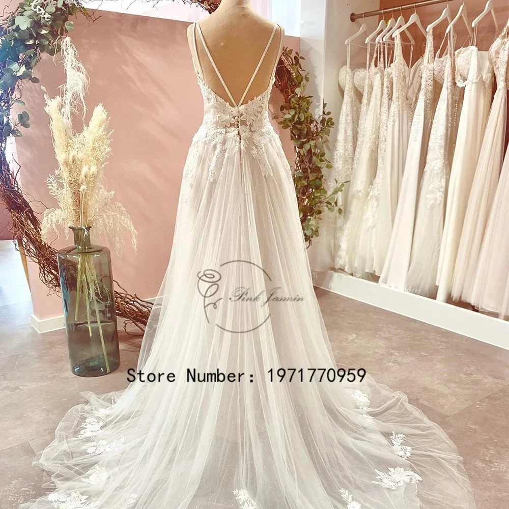 Classic Wedding Dresses For Women Spaghetti Straps Applique Elegant Bridal Gowns Zipper Back Court Train 2024 vestidos de novia