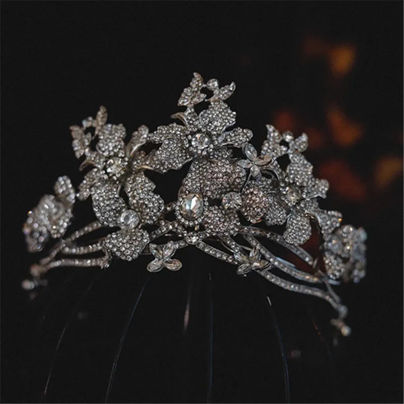 CC European Crowns Flower Shape Wedding Tiaras Bridal Dress Engagement Hair Ornament Women Hairbands With Shining Earrings AN134