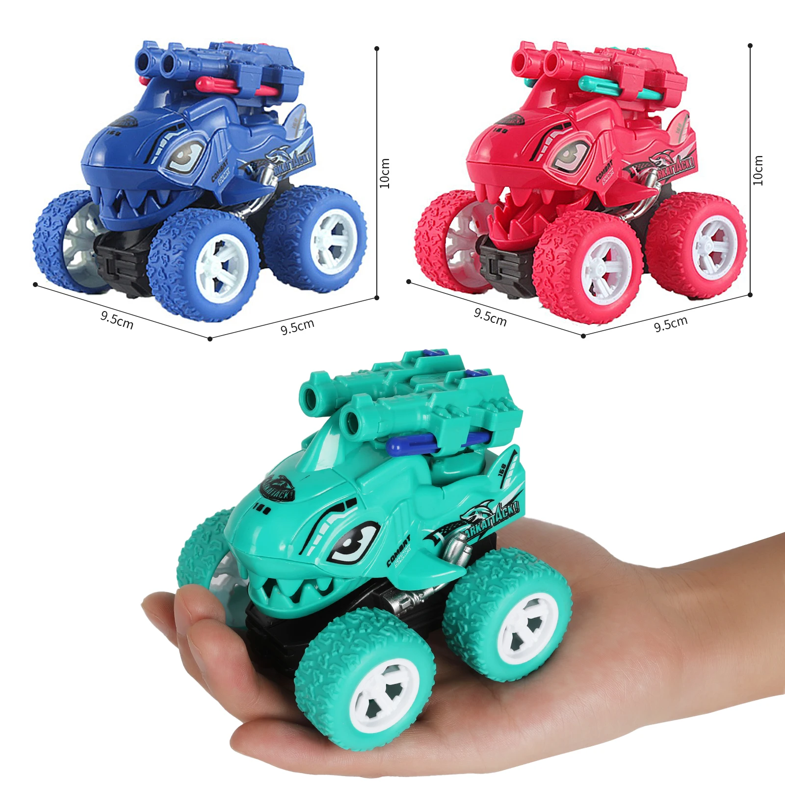 Veículo fricção alimentado carro brinquedos para crianças, caminhão monstruoso, tubarão, puxar para trás, crianças brinquedo, meninos, meninas, 1-6 anos, 3pcs