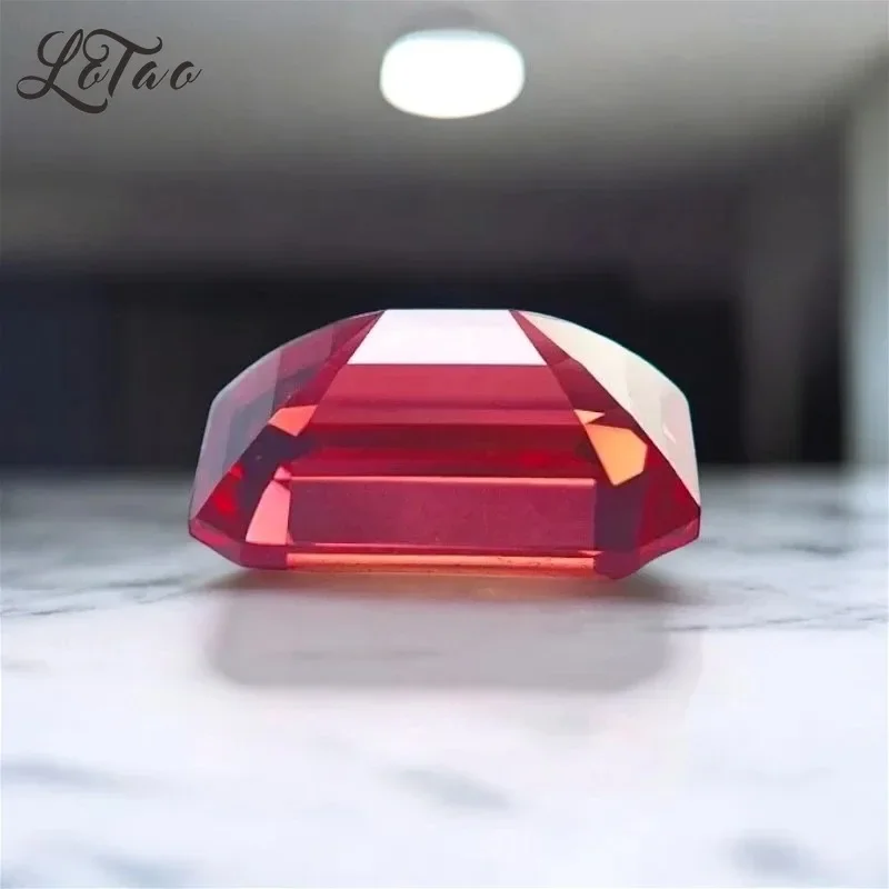 

Top Lab Grown Sapphire Sunset Red Color Emerald Cut Charms Gemstone for DIY Jewelry Ring Making Materials Selectable Certificate