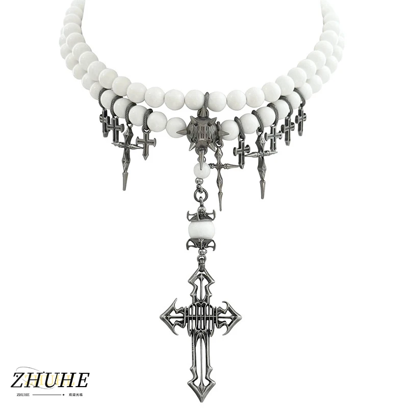 

Gothic Punk Jewelry Accessories for Men Women, Handcrafted Copper Multi-Layer Spike Necklace, Edgy Geometric Charm Choker for Ro