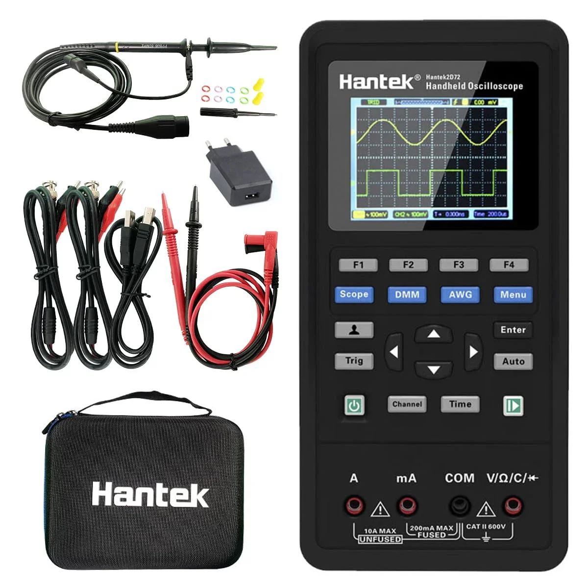 Hantek 2D72 Handheld Oscilloscope 70MHz Waveform Generator Multimeter 3 in 1 Multifunction Tester 2CH+AFG+DMM