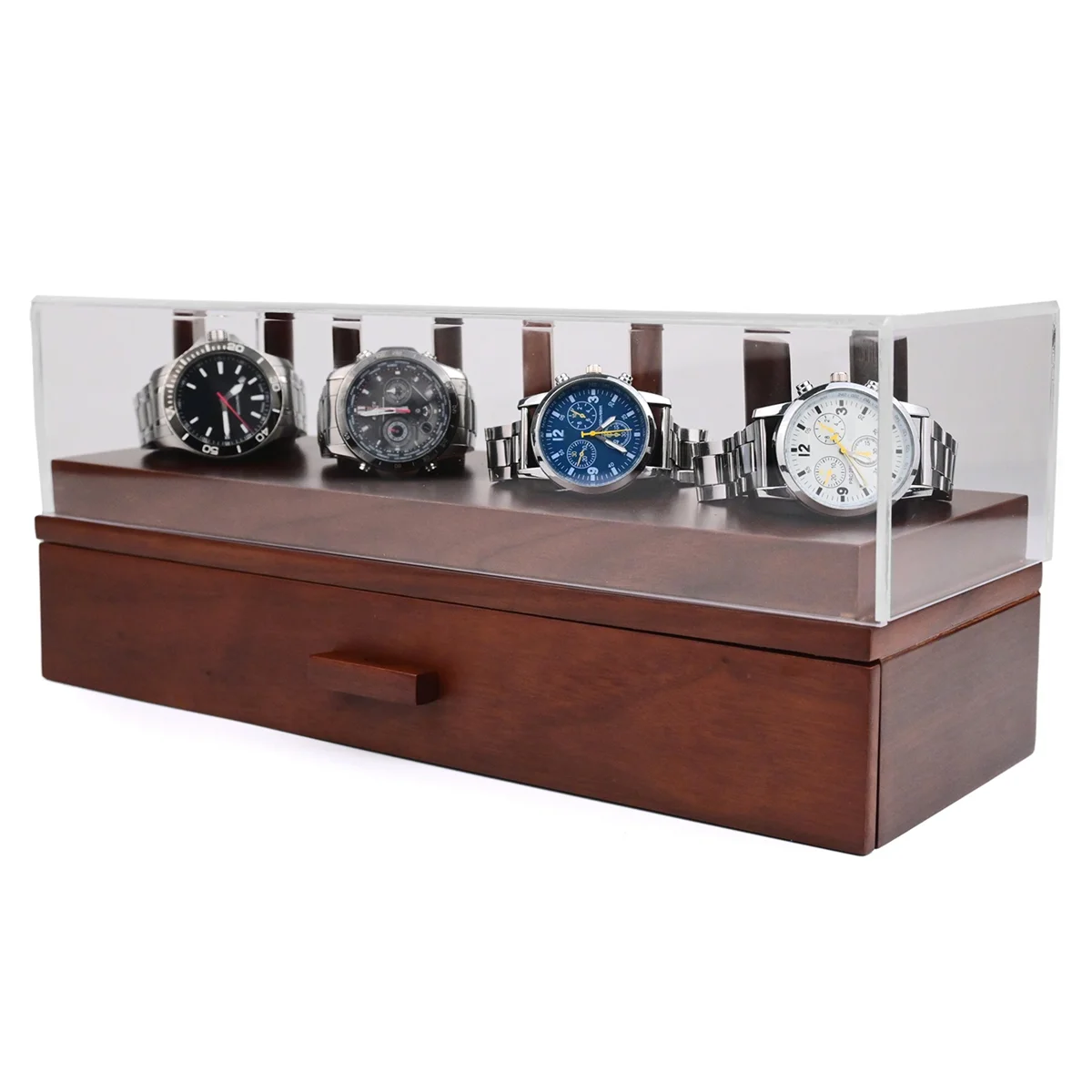 Luxury 4-Position Walnut Watch and Knife Display Box Jewelry Ring Bracelet Organizer Case Sunglasses Storage Holder B