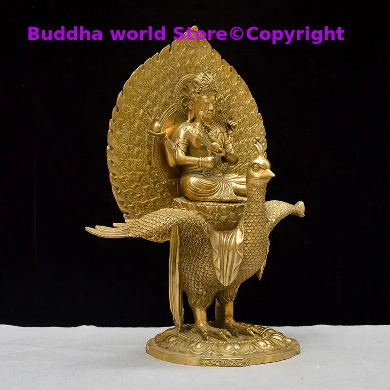 Large Mahamayuri KONG QUE MINGWANG FO MU buddha goddess golden copper Statue Asia temple hall worship statue