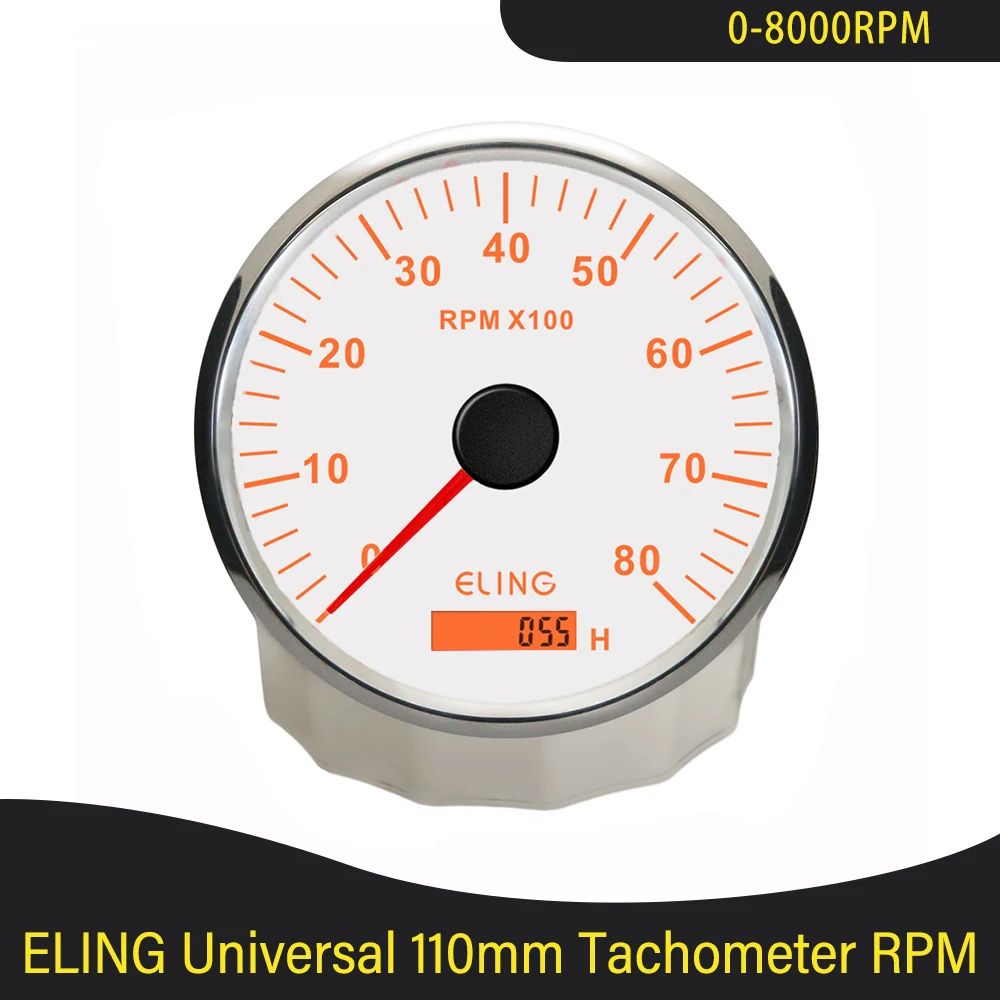 ELING contagiri impermeabile da 110mm 0-8000RPM Tach Gauge con contaore con retroilluminazione gialla rossa per auto camion barca universale