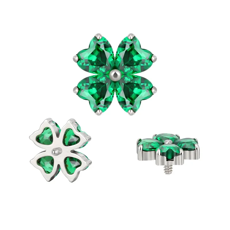 G23 Titanium EAR PIERC with 4 Heart Zircon Top Cartilage Tragus Earrings Ear Lip Helix Studs Tongue Threaded Piercing Jewelry