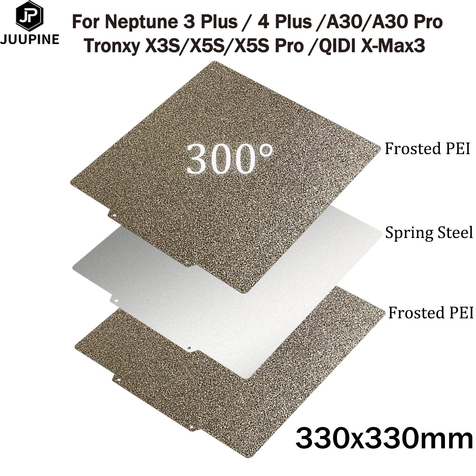 For Elegoo Neptune 4 Plus/3 Plus PEI Build Plate 330x330mm Double Sided Textured PEI Spring Steel Sheet for X5SA Pei 330x330