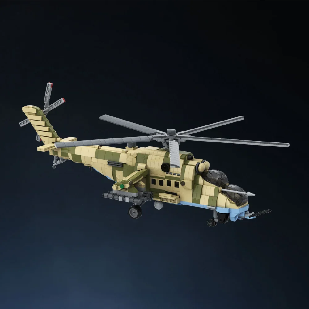 Gobricks MOC Military Mil-Mi35M Hind Attack Helicopter Building Blocks Model Helicopter aircraft Bricks Toy for Children Gift