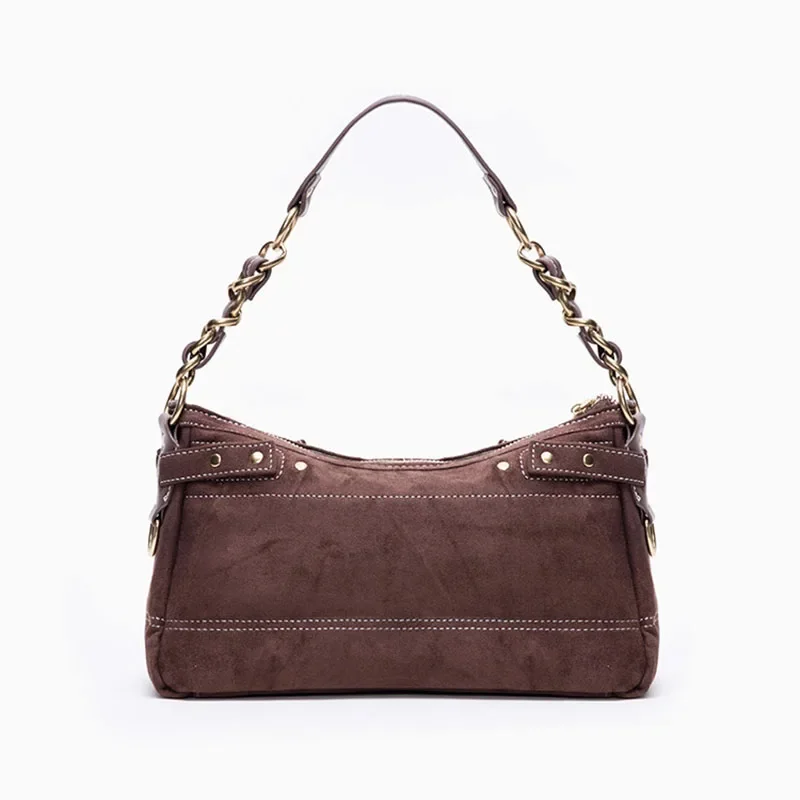 2026 Women's American Vintage Retro  Shoulder Bag  Y2K Suede Chain Metal Buckle Armpit Bag Casual Commuting Versatile Handbag