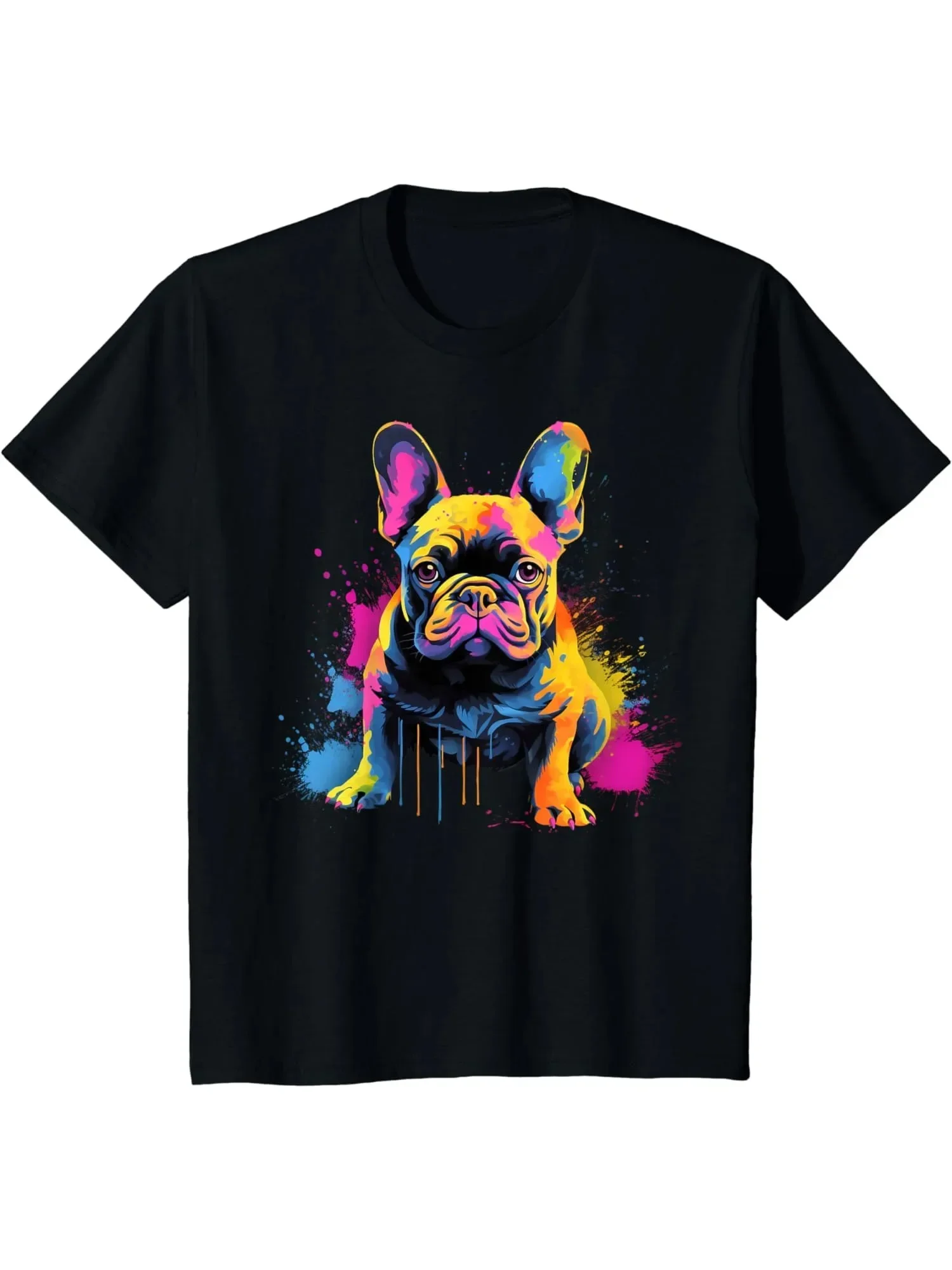

Colorful Abstract French Bulldog Graphic T-Shirt Breathable Cotton Crew Neck Tee for Pet Lovers
