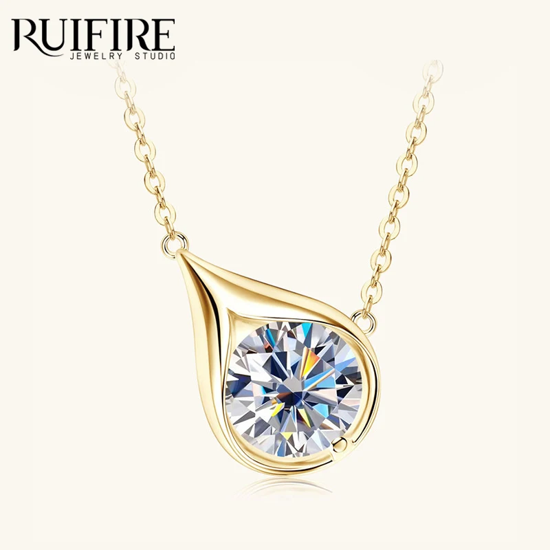 

RUIFIRE Certified GRA D VVS1 Moissanite Necklace S925 Sterling Silver 14K Gold Plated Waterdrop Pendant For Women Neck Jewelry