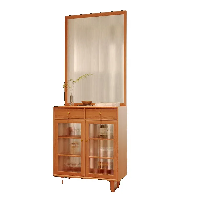 

Japanese cherry wood, blocked by the entrance entrance, living room Changhong glass, screen cabinet rattan shoe cabinet