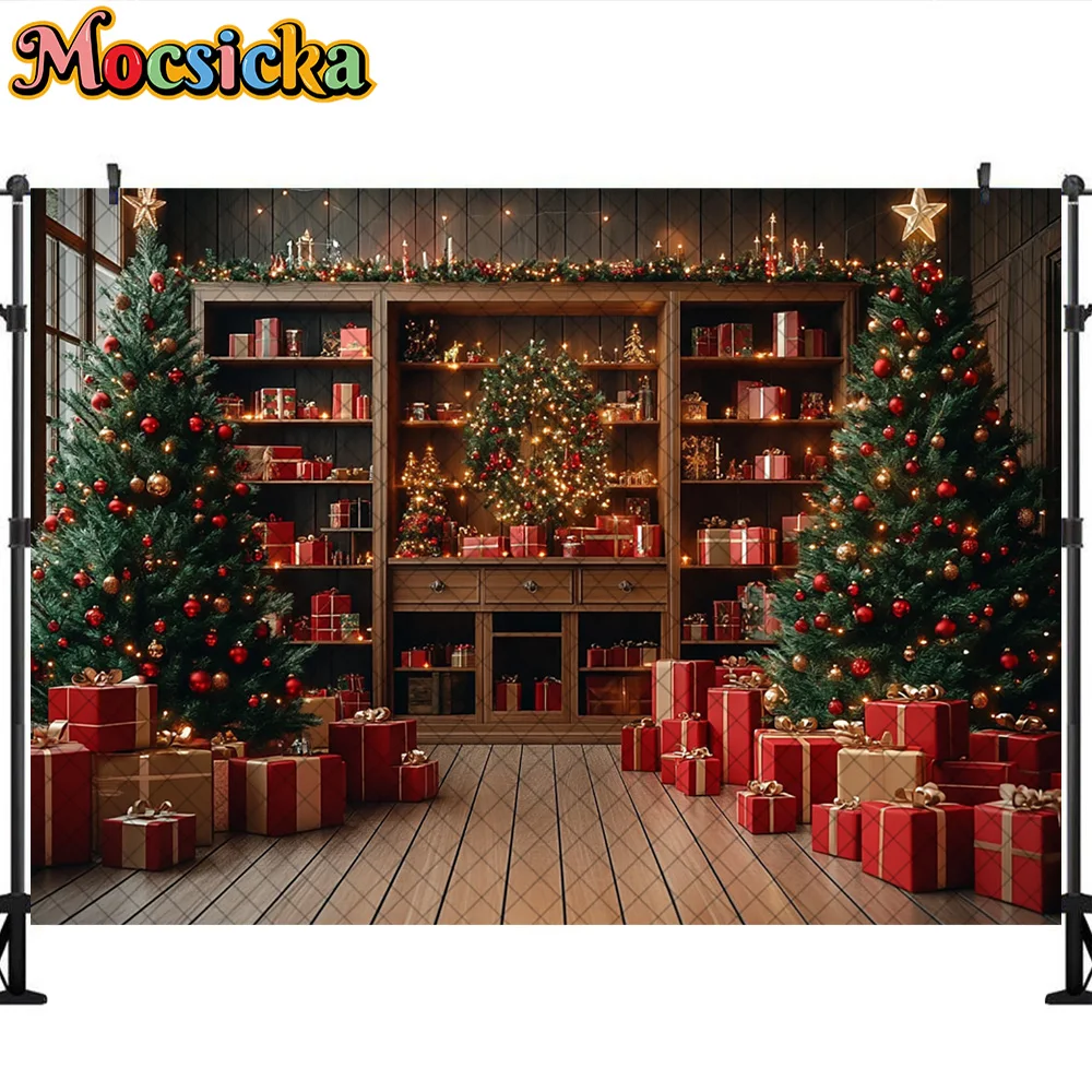 Mocsicka خلفيات للتصوير الفوتوغرافي هدية عيد الميلاد غرفة شجرة عيد الميلاد ديكورا عطلة الأسرة صورة خلفيات الصور للصور