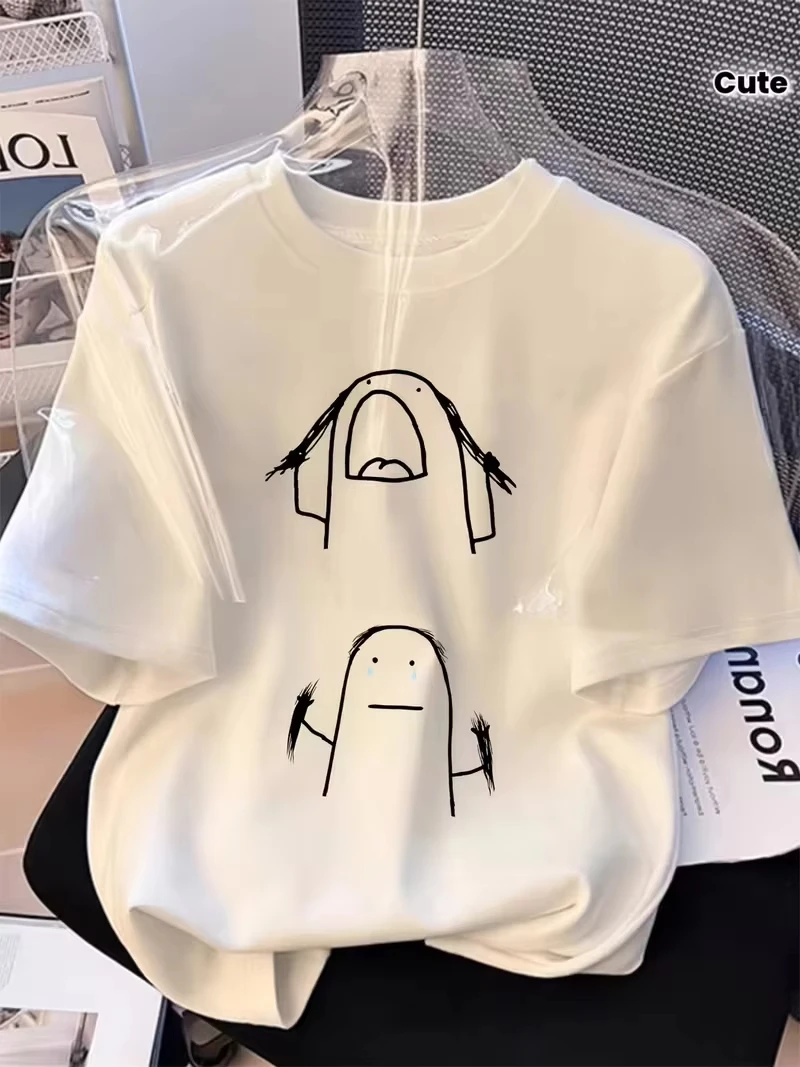 Unisex Funny Crying & Screaming Cartoon Character Graphic T Shirt Doodle Sketch Print Casual Crew Neck Short Sleeve Summer Tee