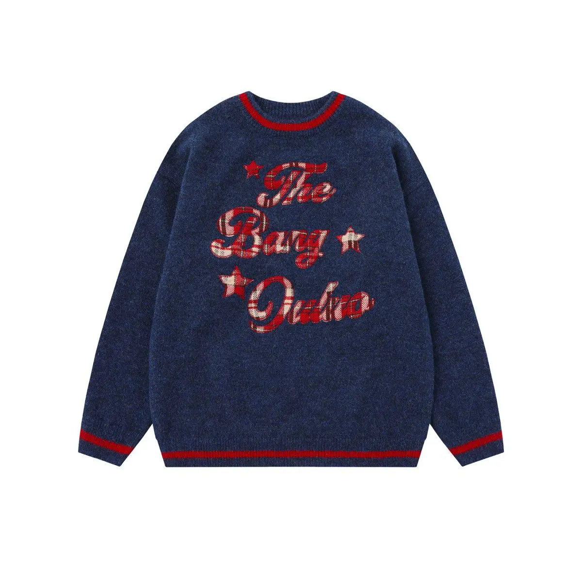 

Американский уличный нейтральный ретро стикер с буквами, дизайн вышивки, свитер, свободный нишевый мужской вязаный свитер